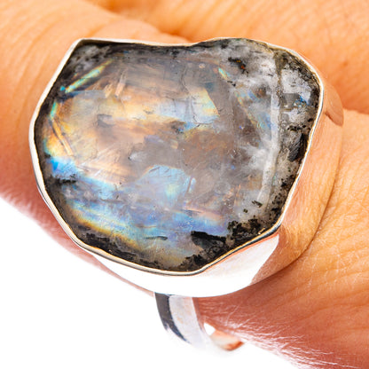 Large Rough Rainbow Moonstone Ring Size 10 (925 Sterling Silver) R143043
