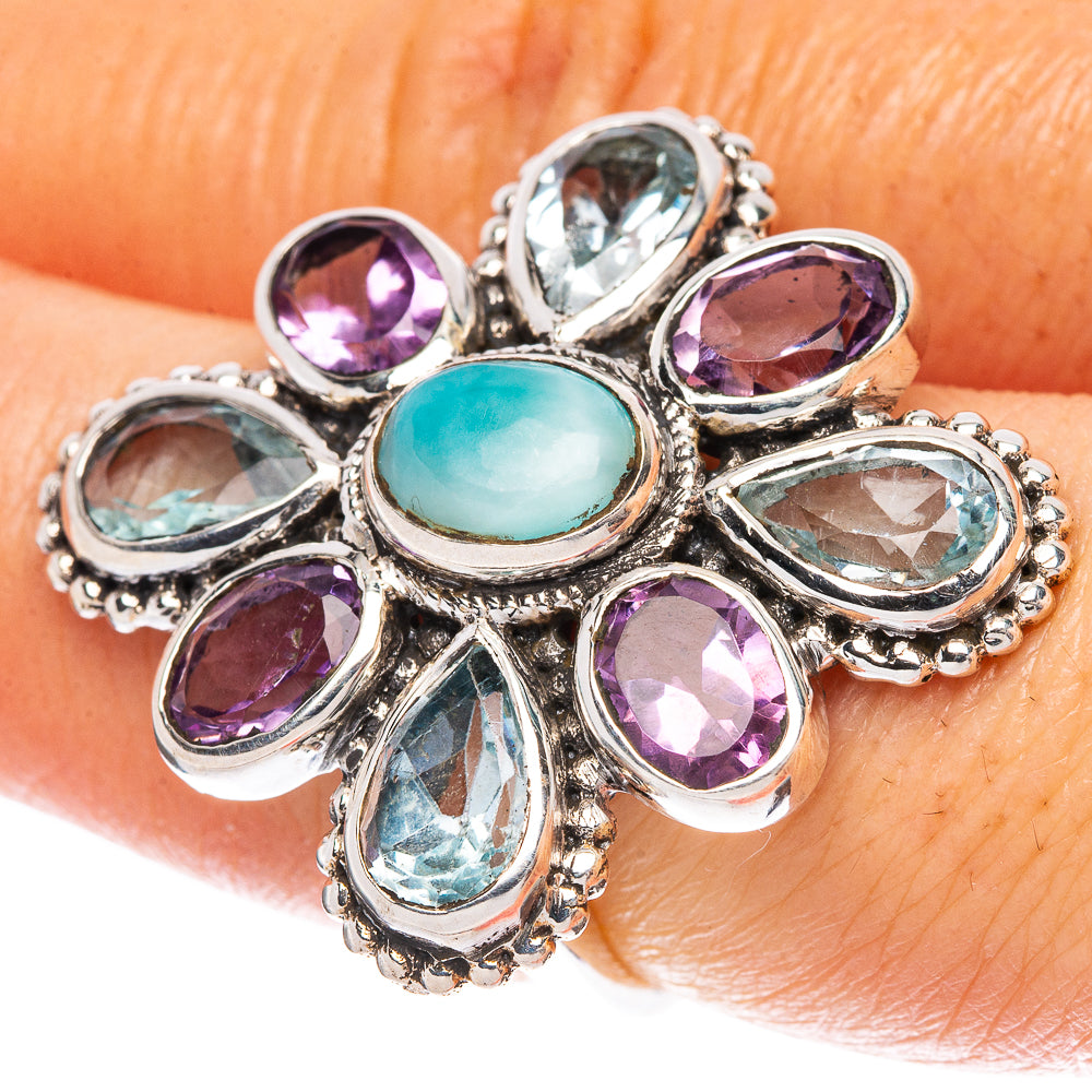 Larimar, Blue Topaz, Amethyst Ring Size 6.75 (925 Sterling Silver) R2514
