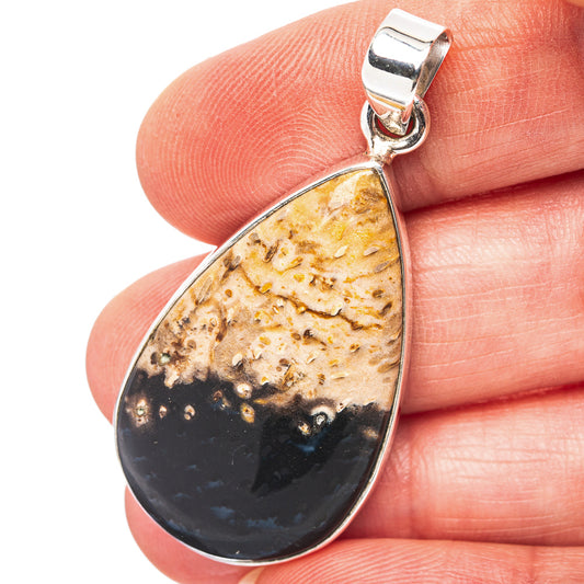 Palm Root Agate Pendant 1 7/8" (.925 Sterling Silver)