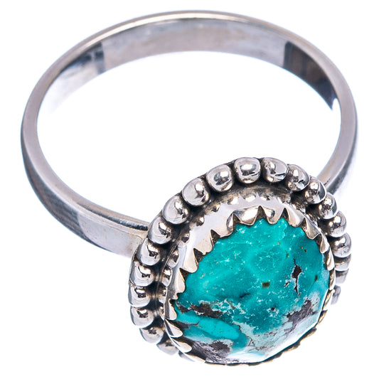 Sterling silver turquoise cabochon ring with beaded edge, side view, size 7.75