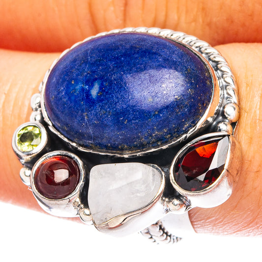 Lapis Lazuli, Garnet, Rainbow Moonstone 925 Sterling Silver Ring Size 7.5 (925 Sterling Silver) R6356