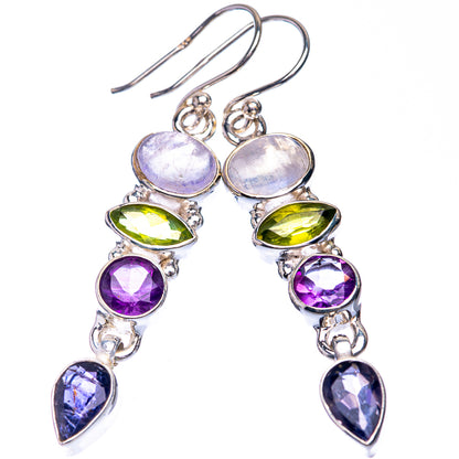 Rainbow Moonstone, Peridot, Amethyst, Tanzanite Earrings 1 7/8" (925 Sterling Silver) E432573
