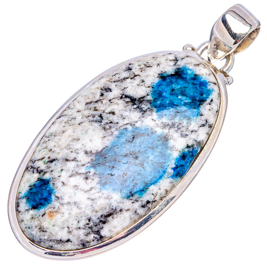 Oval azurite pendant in .925 sterling silver with blue veining on white matrix