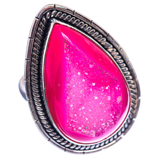 Large Pink Druzy 925 Sterling Silver Ring Size 9