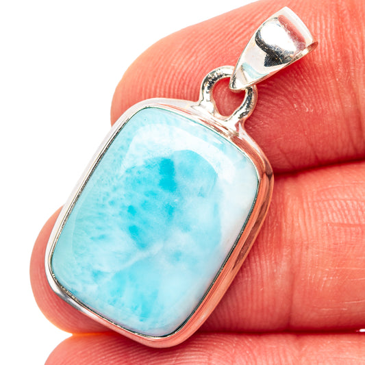 Larimar gemstone pendant in sterling silver bezel with hinged top bail