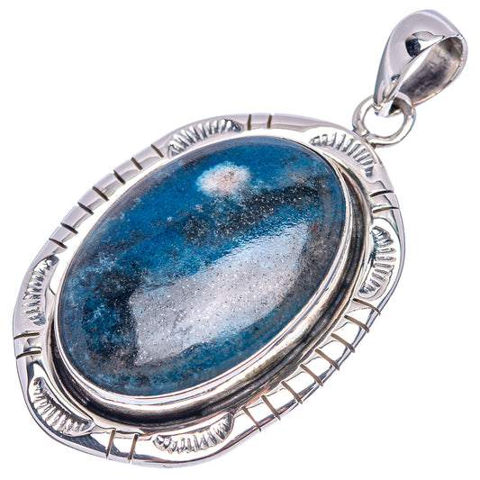 Oval apatite pendant in .925 sterling silver with blue/black stone and bail loop