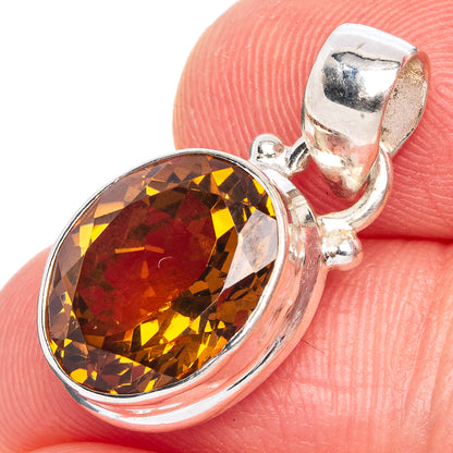 Faceted Mandarin Citrine Pendant 1" (925 Sterling Silver) P40266