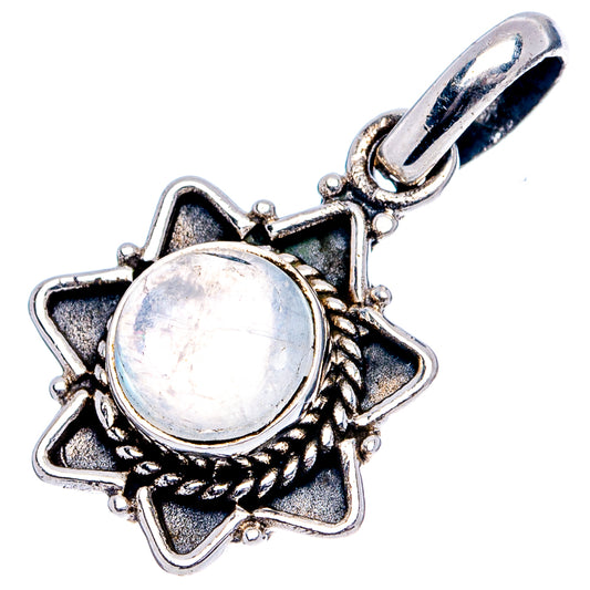 Round moonstone pendant with star-like frame and .925 sterling silver bail