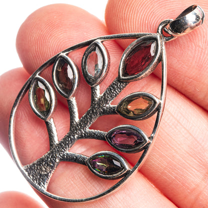 Garnet, Blue Topaz, Amethyst, Mystic Topaz Dainty Pendant 1 5/8" (925 Sterling Silver) P39133