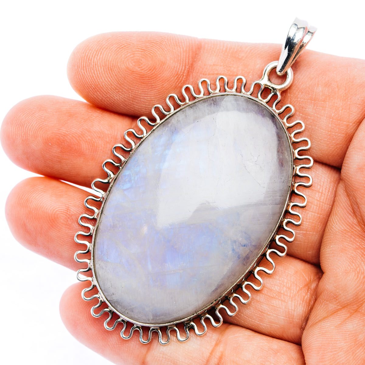Rainbow Moonstone Pendant 2 7/8" (.925 Sterling Silver)