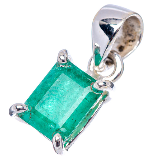 Green emerald rectangle pendant in .925 sterling silver with open bail loop