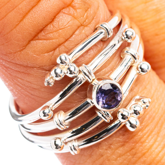 925 sterling silver ring with round purple gemstone and ornate bead prong setting