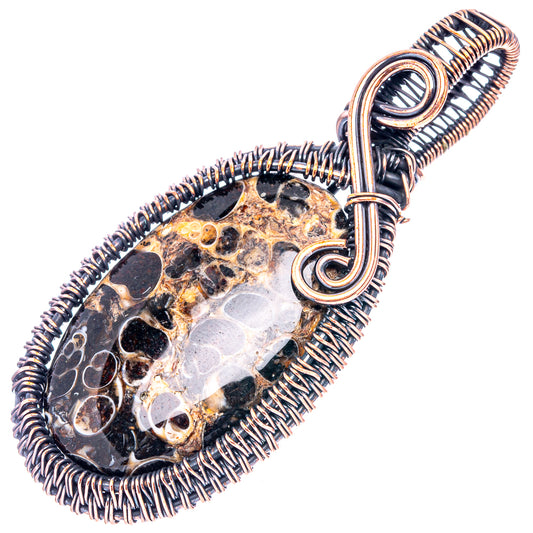 Teardrop agate wire wrap pendant, oxidized copper spiral wire with loop bail