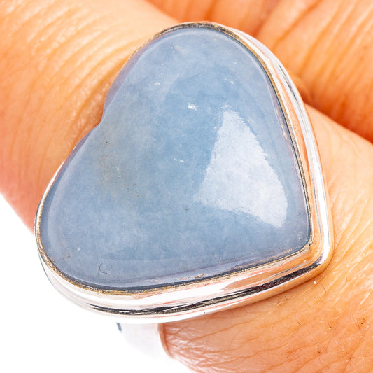 Blue heart gemstone ring with polished .925 sterling silver band