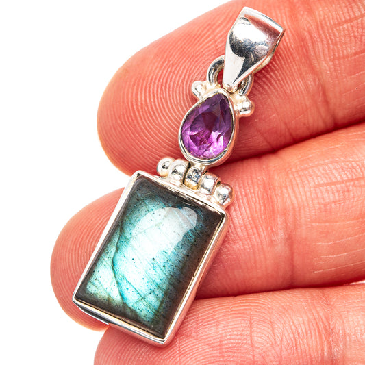 Labradorite, Amethyst Pendant 1 3/8" (.925 Sterling Silver)