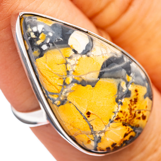 Jasper ring size 7.25 in .925 sterling silver, teardrop yellow stone bezel