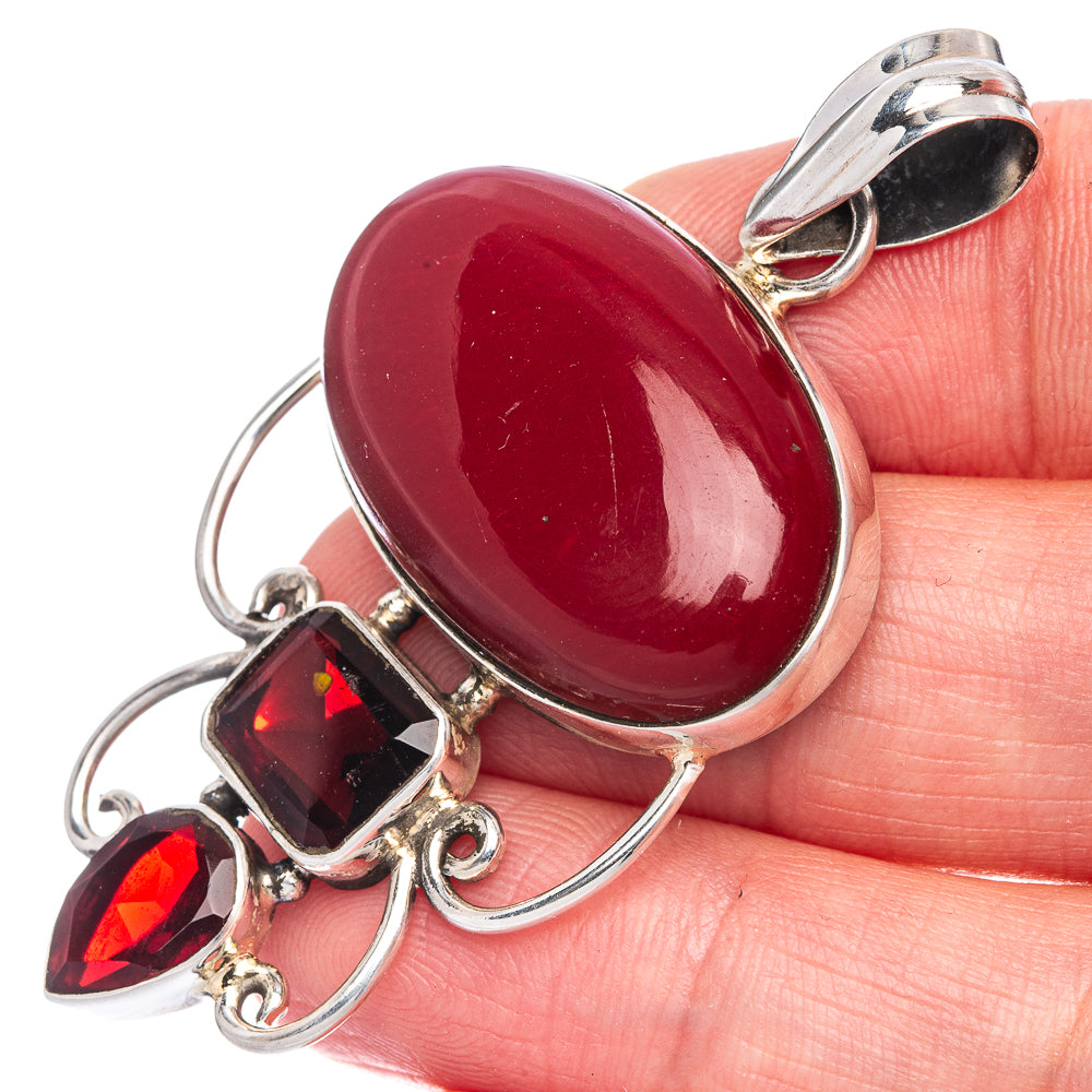 Red Onyx, Garnet Pendant 2 3/8" (925 Sterling Silver) P40036