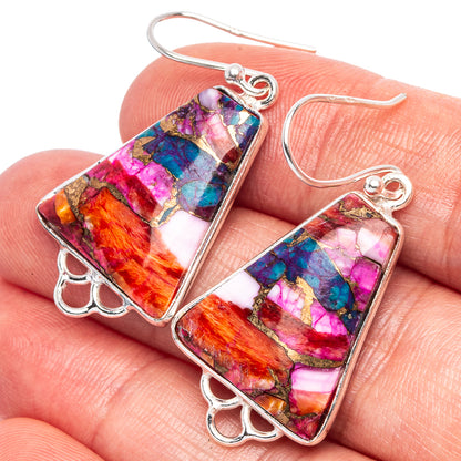 Kingman Pink Dahlia Turquoise Earrings 1 5/8" (925 Sterling Silver) E1725
