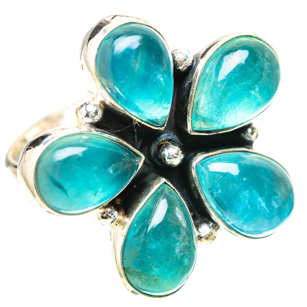 Teal-blue teardrop cabochon cluster ring in sterling silver with five stones and prongs