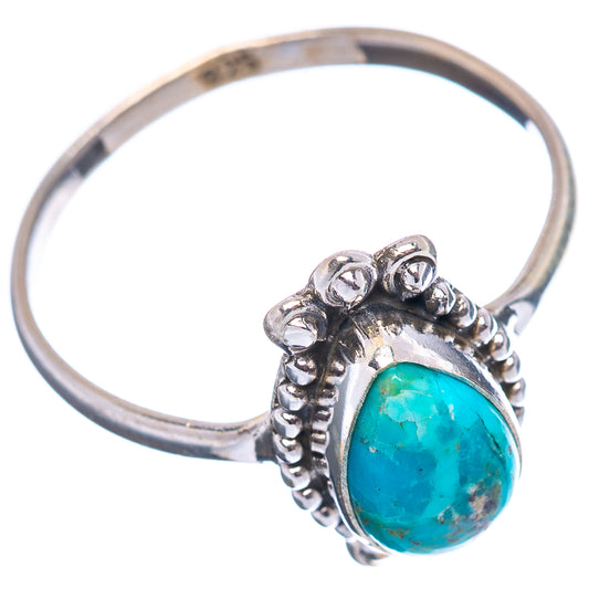 Sterling silver turquoise ring with oval turquoise stone and beaded side setting
