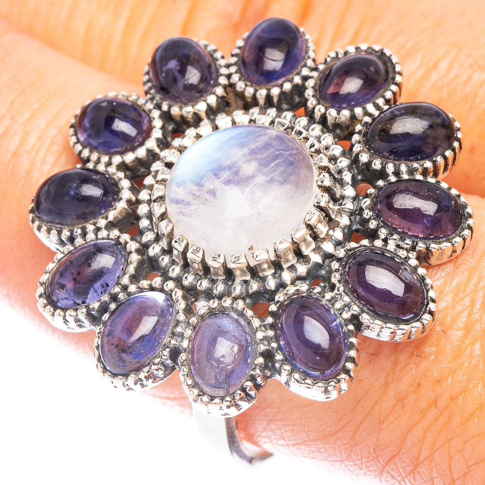 Large Rainbow Moonstone, Tanzanite Ring Size 8.75 (925 Sterling Silver) R6949