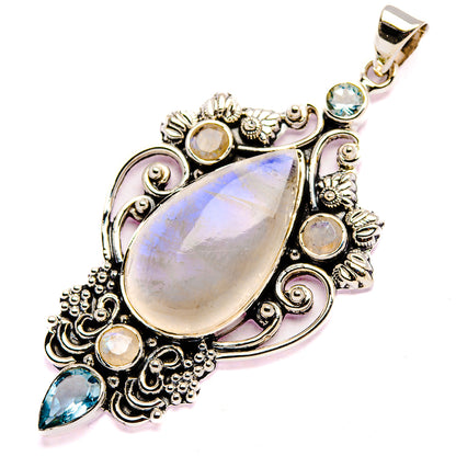 Signature Rainbow Moonstone, Blue Topaz Pendant 2 3/8" (925 Sterling Silver) PD37844