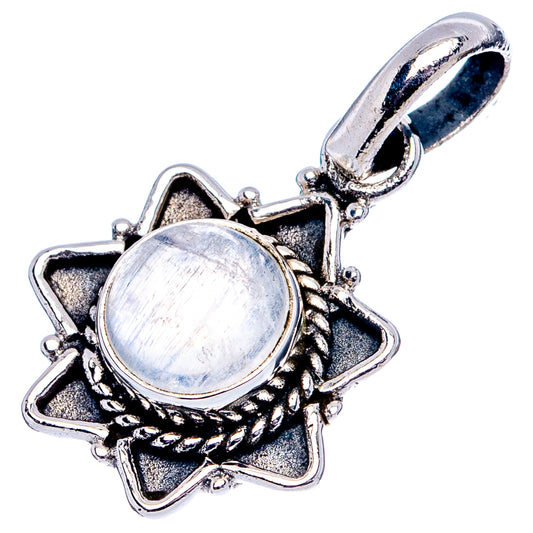 Sterling silver moonstone pendant with round blue iridescent cabochon in star setting