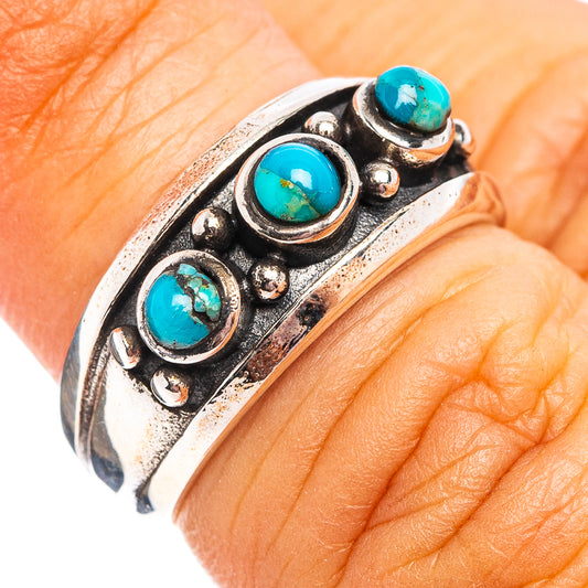 Turquoise gemstone ring in .925 sterling silver, three turquoise cabochons with silver settings