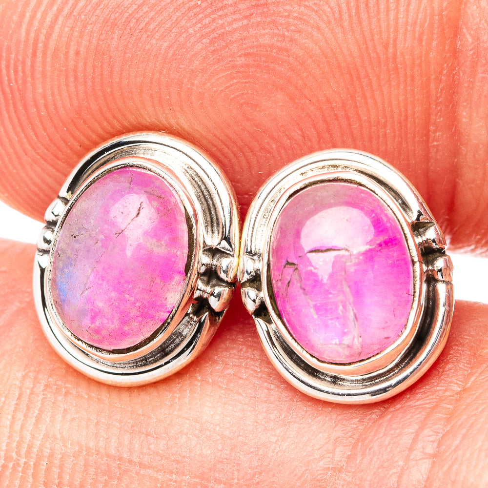 Pink Moonstone Earrings 3/8" (.925 Sterling Silver)
