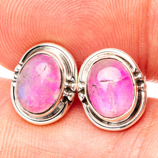 Pink Moonstone Earrings 3/8" (.925 Sterling Silver)