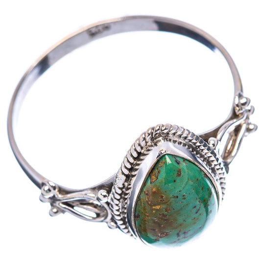 Sterling silver turquoise ring, oval green cabochon with rope setting and openwork band