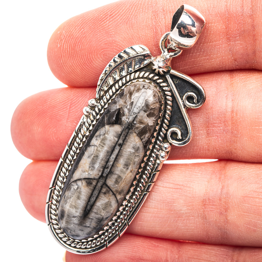 Premium Southwestern Style Orthoceras Fossil Pendant 2 1/8" (.925 Sterling Silver)