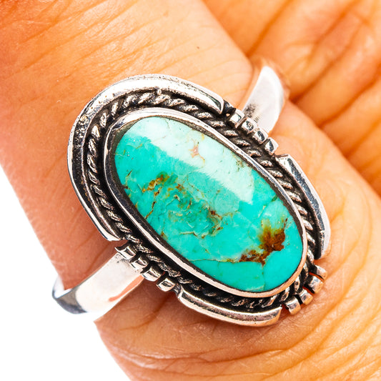 925 sterling silver turquoise oval ring with ornate rope border detail