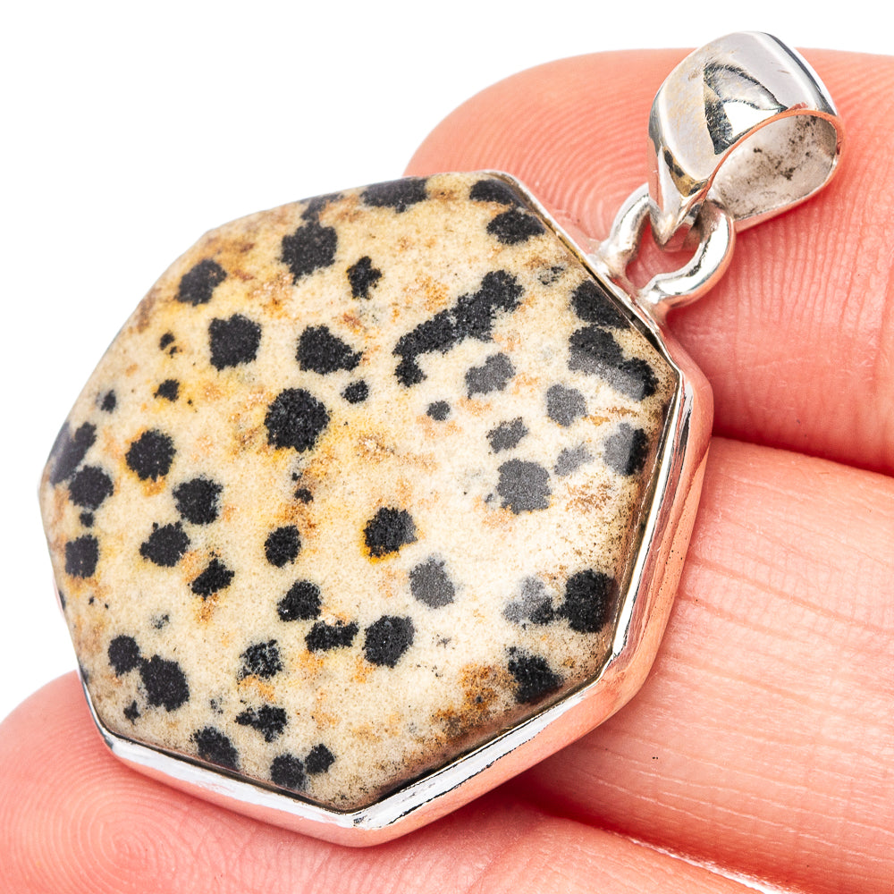 Octagon Dalmatian jasper pendant with speckled stone and 925 silver bail