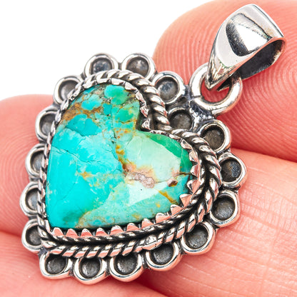 Rare Arizona Turquoise Heart 925 Sterling Silver Pendant 1 1/8" (925 Sterling Silver) P41950