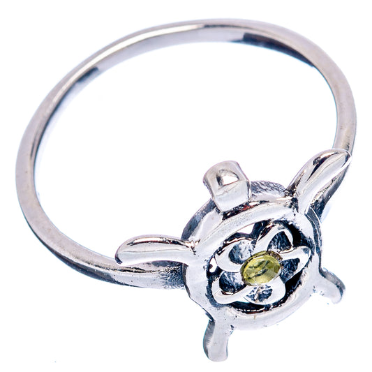 Sterling silver seaturtle ring, side view, citrine yellow round gemstone
