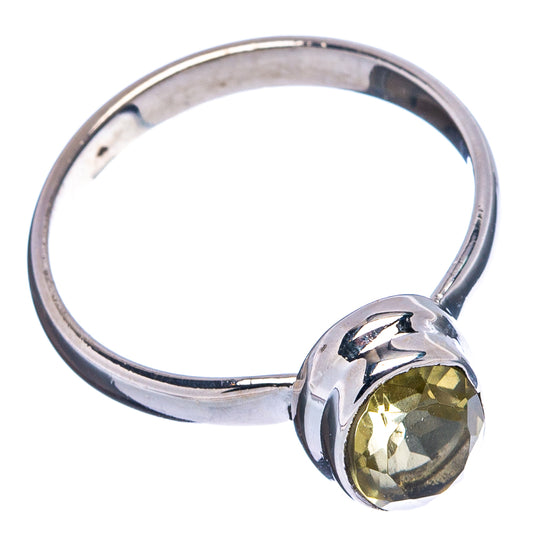 Sterling silver ring with round faceted lemon quartz stone, front view