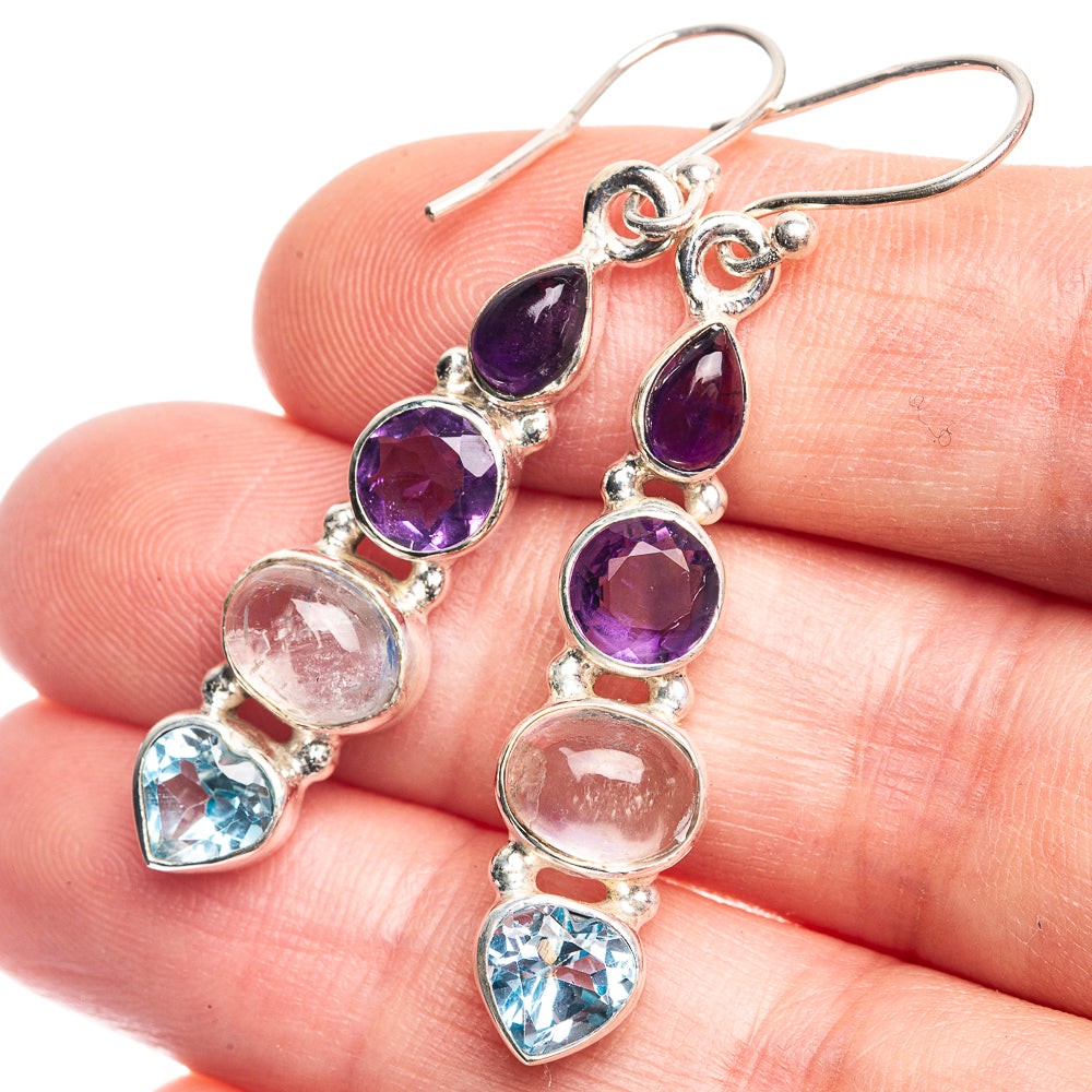 Rainbow Moonstone, Blue Topaz, Amethyst Earrings 1 7/8" (925 Sterling Silver) E432590
