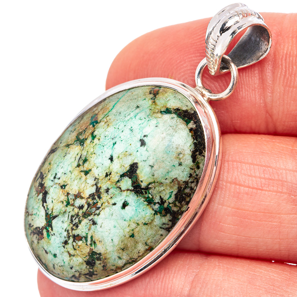 African Turquoise Jasper Pendant 1 3/4" (.925 Sterling Silver)