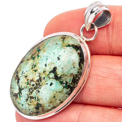 African Turquoise Jasper Pendant 1 3/4" (.925 Sterling Silver)