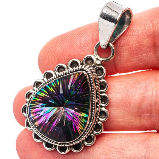 Iridescent rainbow teardrop pendant in ornate .925 sterling silver setting