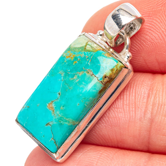Turquoise rectangle pendant with .925 sterling silver bezel and bail