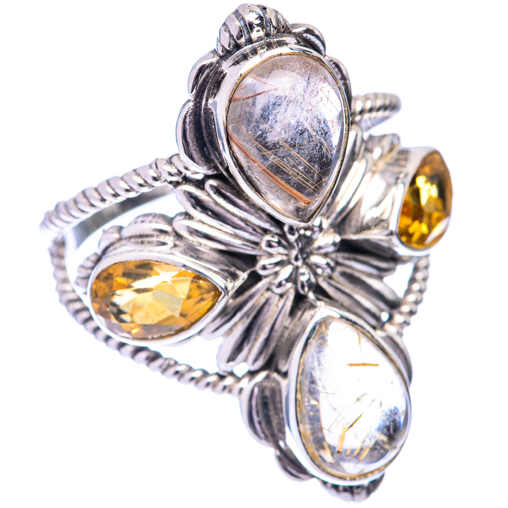 Large Rutilated Quartz, Citrine Ring Size 9.75 (925 Sterling Silver) R141039