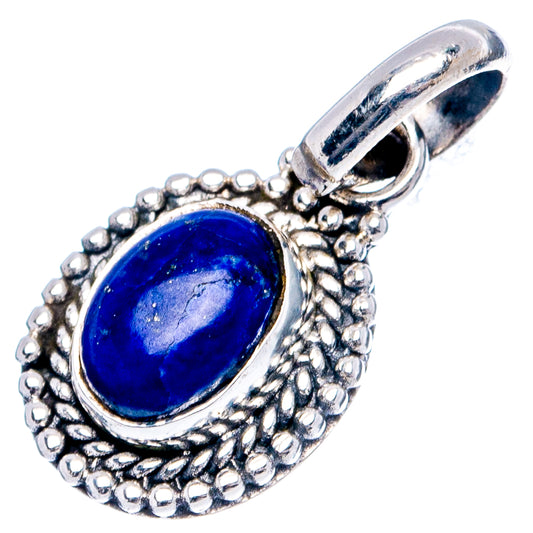 Sterling silver lapis lazuli pendant with oval blue cabochon bezel and bail loop