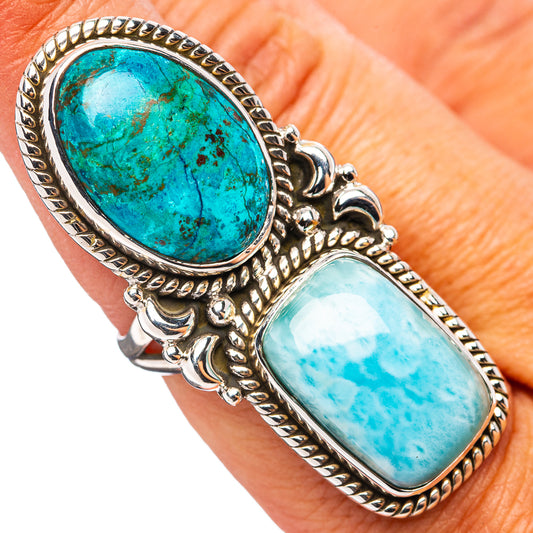 Turquoise double cabochon ring with ornate silver oval bezel and split shank