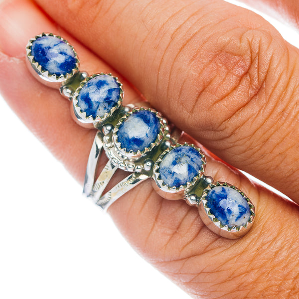 Premium 5-Gemstone Finger Shield Sodalite Ring Size 6 (.925 Sterling Silver)