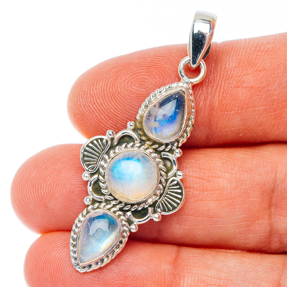 Rainbow Moonstone Pendant 1 3/4" (.925 Sterling Silver)
