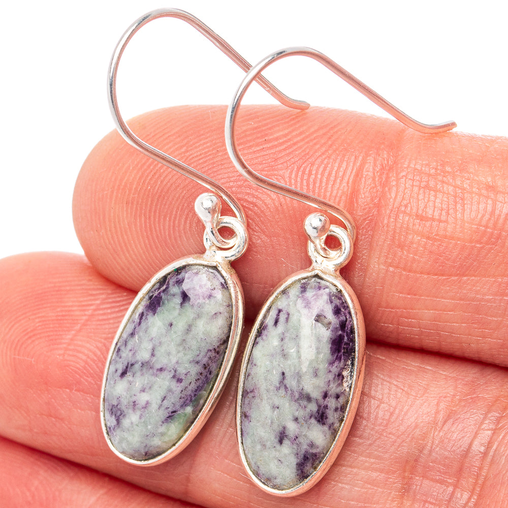 Sterling silver oval drop earrings with purple-green cabochon stones