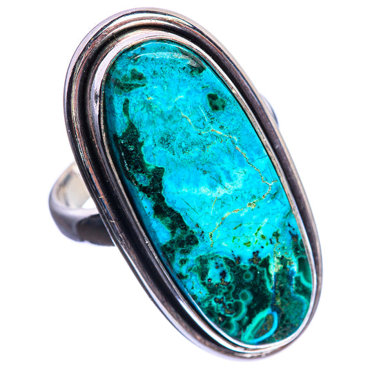 Large Malachite In Chrysocolla 925 Sterling Silver Ring Size 6.25