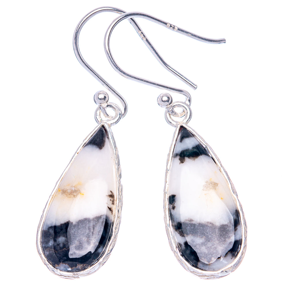 925 sterling silver teardrop earrings with black-and-white stone, pair view fishhooks